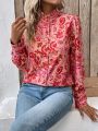 Floral Print Ruffle Hem Trim Decor Shirt