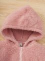 SHEIN Baby Girl Dual Pocket Hooded Flannelette Jacket