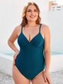 SHEIN Swim Basics Plus Size Solid Color One-Piece Swimsuit With Spaghetti Straps