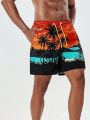 Men's Coconut Tree Print Drawstring Beach Shorts