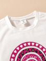 SHEIN Kids Cooltwn Toddler Girls' Leopard Print Rainbow Pattern Round Neck T-shirt