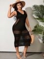 SHEIN Swim BohoFeel Plus Size Women's Net Splice Sleeveless Cover Up Dress