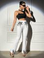 SHEIN ICON Flame Group High Waisted Flared Pants