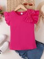 SHEIN Kids EVRYDAY Girls Bow Front Ruffle Trim Tee