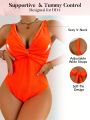 SHEIN DD+ Women's Solid Color Twist One Piece Swimsuit