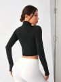 SHEIN Yoga Basic Women'S Zippered Front Shortened Yoga Sports Jacket