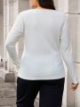 SHEIN BIZwear Plus Size Women's Irregular Neckline Long Sleeve T-Shirt