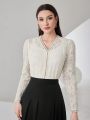 SHEIN Modely Lace V-Neck Long Sleeve Shirt