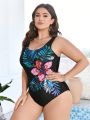 SHEIN Swim Classy Plus Size Tropical Plant Printed One-piece Swimsuit