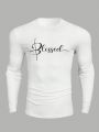 Manfinity Homme Men's Casual Round Neck Long Sleeve T-Shirt With Text Print