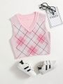 Girls' Diamond Pattern V-neck Sweater Vest