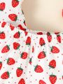 SHEIN Baby 2pcs Strawberry Print Ruffle Trim Tee & 1pc Pants & 1pc Shorts & 2pcs Hat & 2pcs Bib