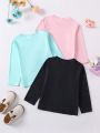 SHEIN Kids EVRYDAY Young Girl 3pcs/Set Cute Unicorn Long Sleeve T-Shirt With Round Neckline, Can Be Used As Inner Wear For Spring And Autumn