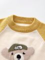 Toddler's Fall Winter New Cartoon Bear Pattern Drop Shoulder Sleeve Sweater Set