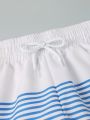Boys Striped Drawstring Waist Swim Shorts