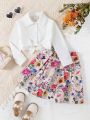 SHEIN Kids Nujoom Toddler Girls' Casual Shirt & Romantic Floral Skirt Set