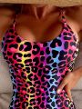 SHEIN Swim Summer Beach Leopard Print Crisscross Backless One Piece Swimsuit