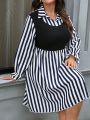 SHEIN Essnce Plus Size Women'S Striped False Two-Piece Dress