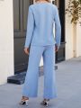 Women'S 2 In 1 Irregular Hem Long Sleeve Top And Pants Set