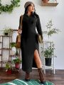 PUNK Plus Drawstring Hooded Split Thigh Dress