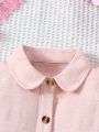 Baby Girls' Textured Fabric Doll Collar Short Sleeve Academia Style Dress For Summer