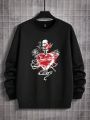 Men'S Plus Size Love Pattern Round Neck Drop Shoulder Casual Sweatshirt