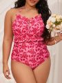 SHEIN Swim Mod Plus Size Women's Floral Print Halter One-Piece Swimsuit