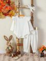 Baby Ruffle Trim Bodysuit & Bow Front Pants & Headband