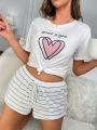 Heart & Slogan Graphic Sleep Top