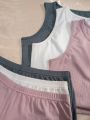 3pcs Ribbed Knit Tank Top & 3pcs Shorts