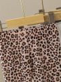 Baby Girl'S Simple Leopard Print Striped Five-Piece Trousers Set