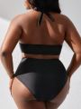 SHEIN Swim Vcay Plus Size Women'S Colorful Striped Halter Bikini Set