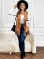 SHEIN LUNE Women's Plus Size Sleeveless Jacket With Large Lapel And Tassel Hem