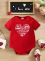 1pc Baby Girls' Heart Letter Print Bodysuit