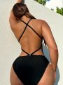 SHEIN Swim BAE Women's Solid Color Backless One-Piece Swimsuit