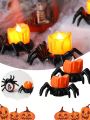 Halloween Decorative Led Electronic Candle Light With Spider Design, Table Lamp, Horrible Atmosphere, Built-in Battery