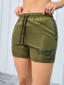 SHEIN Street Sport Letter Print Drawstring Waist Slant Pocket Sports Shorts