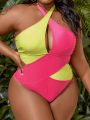 SHEIN Swim SXY Plus Size Women's Color Block Halter Swimsuit