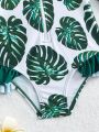 Young Girl Swimsuit, Botanical/Botanic Print Long Sleeve One Piece Swimwear