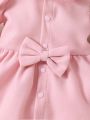 Baby Girl Solid Bow Front Peter Pan Collar Puff Sleeve Bow Front Coat