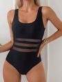 SHEIN Swim Chicsea Ladies' One-piece Swimsuit With Mesh Panels