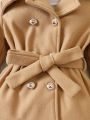 Baby Girl Double Breasted Belted Coat Without Sweater