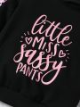 Young Girl Letter Graphic Contrast Leopard Side Seam Hoodie