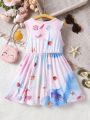 Little Girls' Cartoon Ocean Creature Print Gradient Color Dress