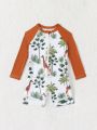 Baby Boy Tropical Print Zip Front One-Piece Swimsuit For Summer Beach Holiday And Playing In Water