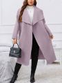 Women's Purple Oversized Lapel Single-breasted Woolen Coat Without Button In Plus Size