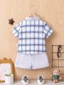 Baby Boys' Fashionable Casual Artistic Design Striped Print Shirt And Shorts Set