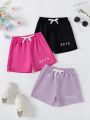 SHEIN Kids HYPEME 3pcs/set Girls' Cute Letter Printed Multicolor Casual Shorts