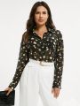 SHEIN Privé Ladies' Flower Print Long Sleeve Shirt