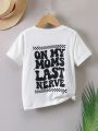 SHEIN Kids EVRYDAY Young Girl's Fashionable Short Sleeve T-Shirt With Back Letter Print